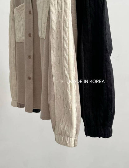 1A201 麻花紋拼接斜紋布襯衫