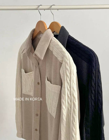 1A201 麻花紋拼接斜紋布襯衫