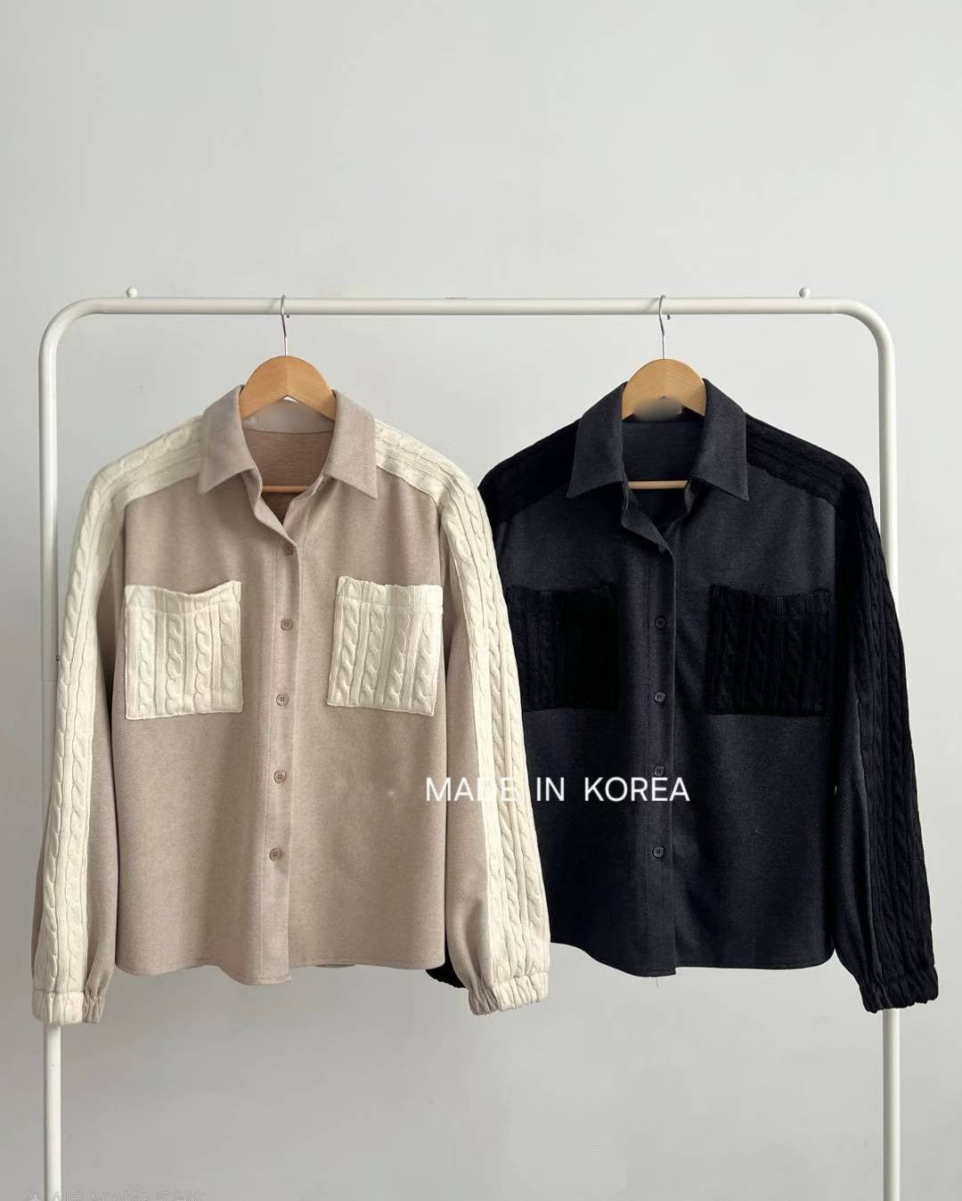 1A201 麻花紋拼接斜紋布襯衫