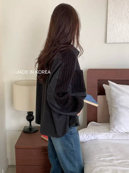 1A201 麻花紋拼接斜紋布襯衫