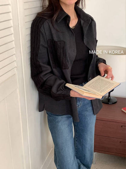 1A201 麻花紋拼接斜紋布襯衫