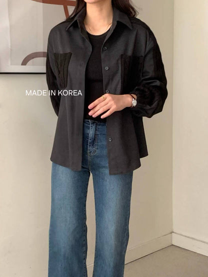 1A201 麻花紋拼接斜紋布襯衫