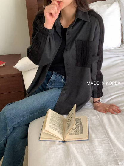 1A201 麻花紋拼接斜紋布襯衫