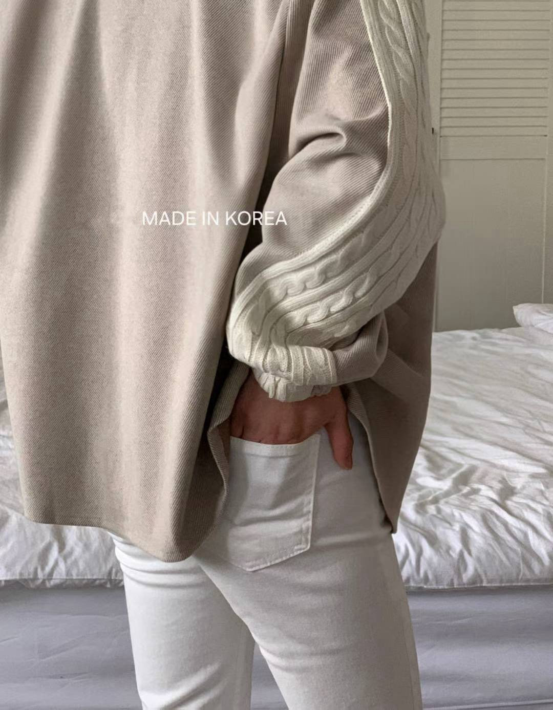 1A201 麻花紋拼接斜紋布襯衫