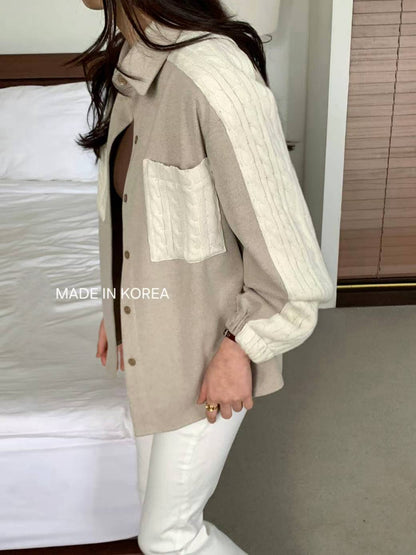 1A201 麻花紋拼接斜紋布襯衫