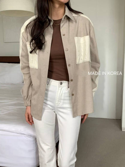 1A201 麻花紋拼接斜紋布襯衫