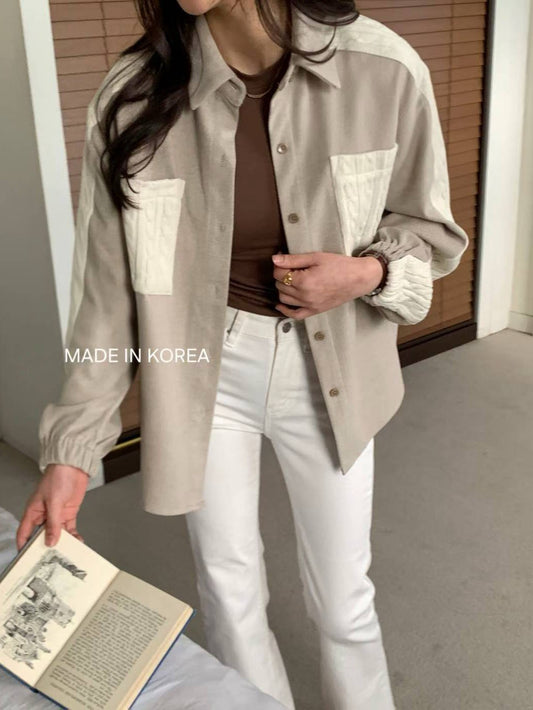 1A201 麻花紋拼接斜紋布襯衫