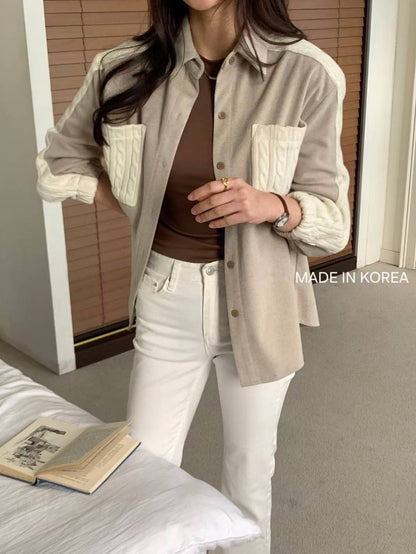 1A201 麻花紋拼接斜紋布襯衫