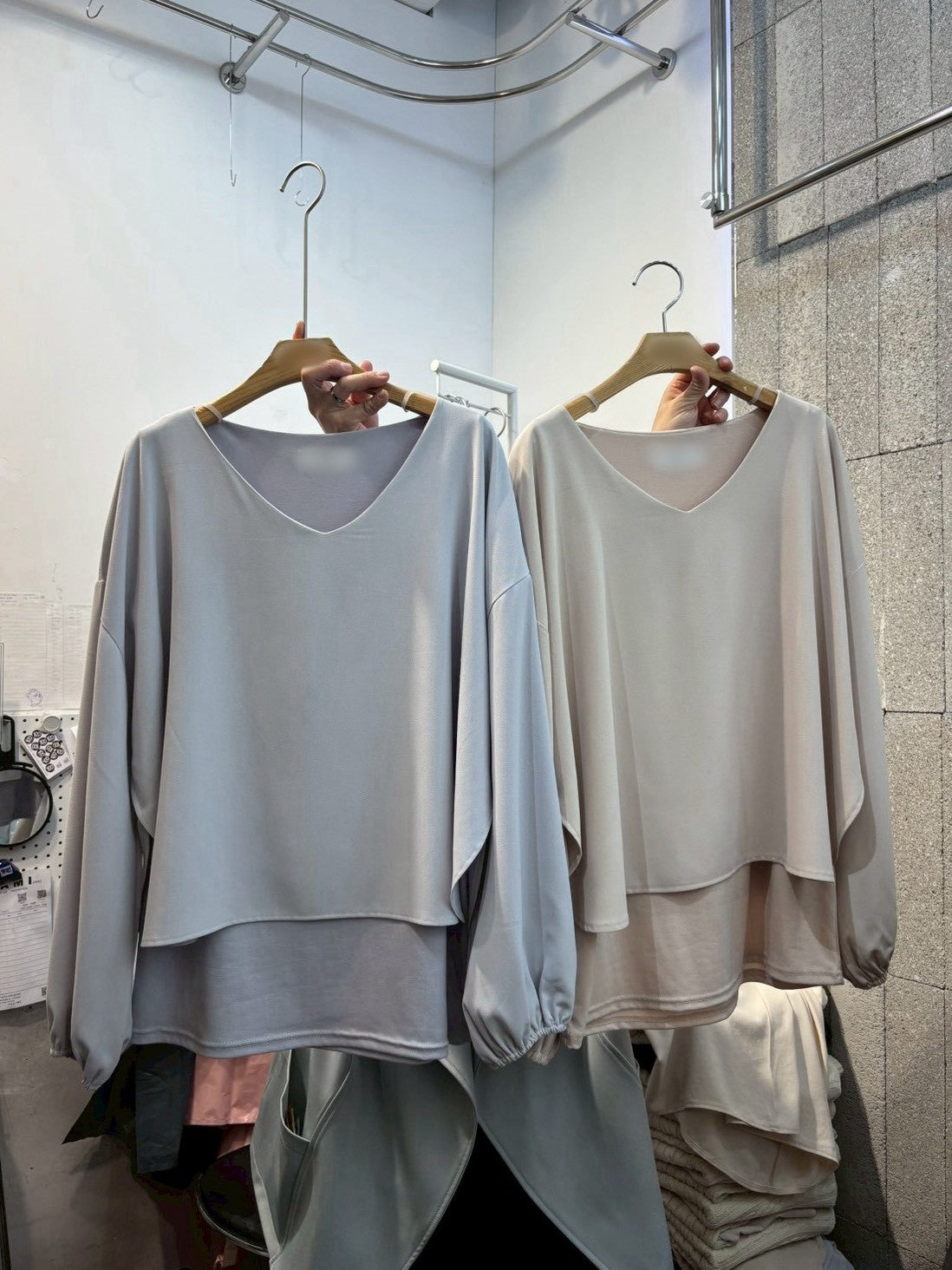 1A205 v領雪紡拚棉上衣