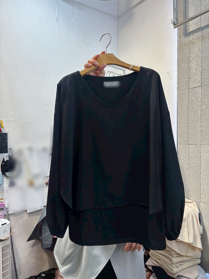 1A205 v領雪紡拚棉上衣