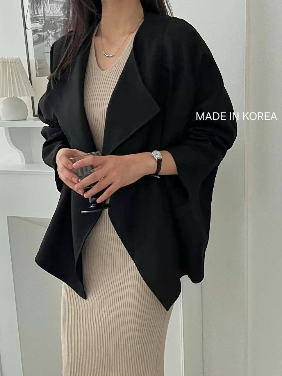 1A218 前襟大翻領斜紋布外套