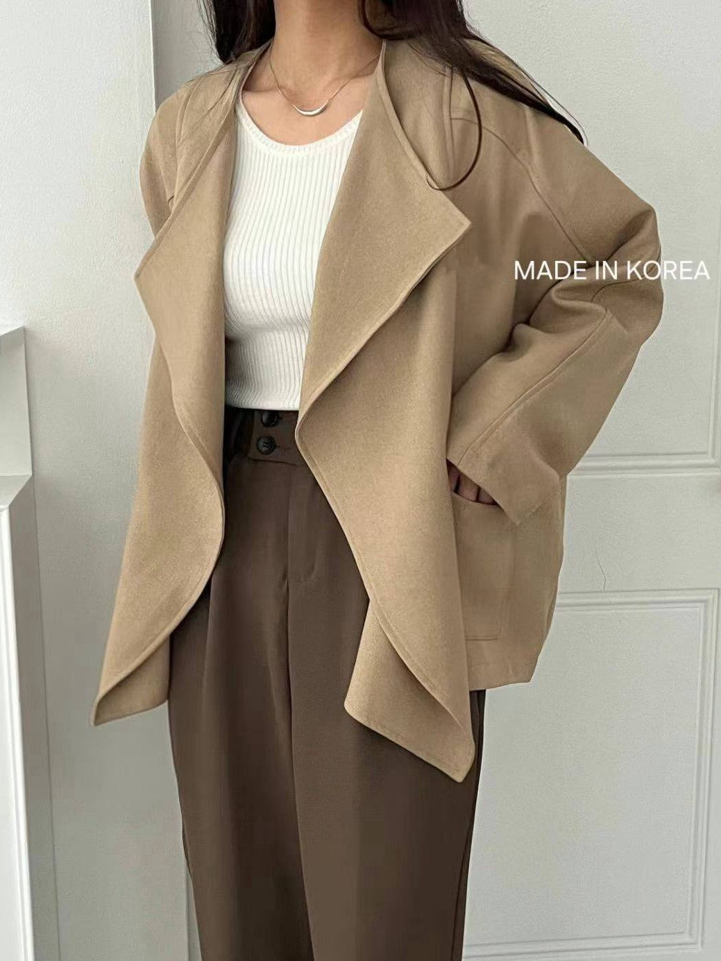 1A218 前襟大翻領斜紋布外套