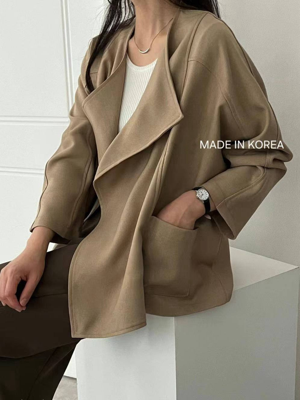 1A218 前襟大翻領斜紋布外套