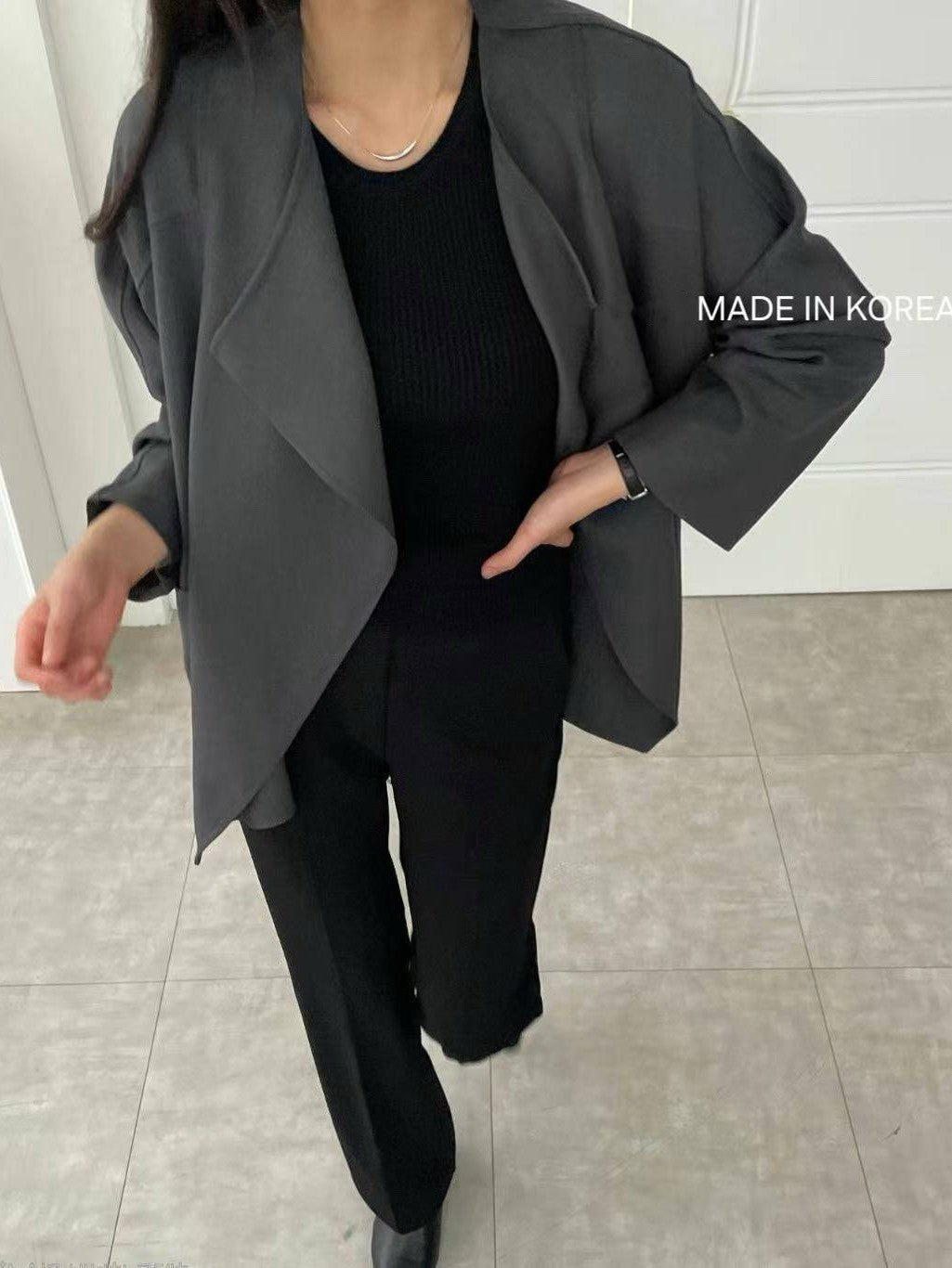 1A218 前襟大翻領斜紋布外套