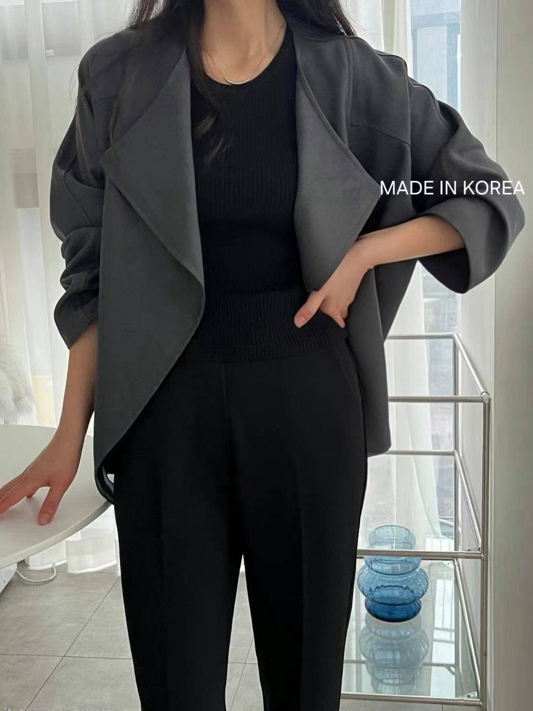 1A218 前襟大翻領斜紋布外套