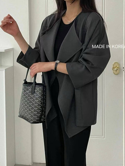 1A218 前襟大翻領斜紋布外套