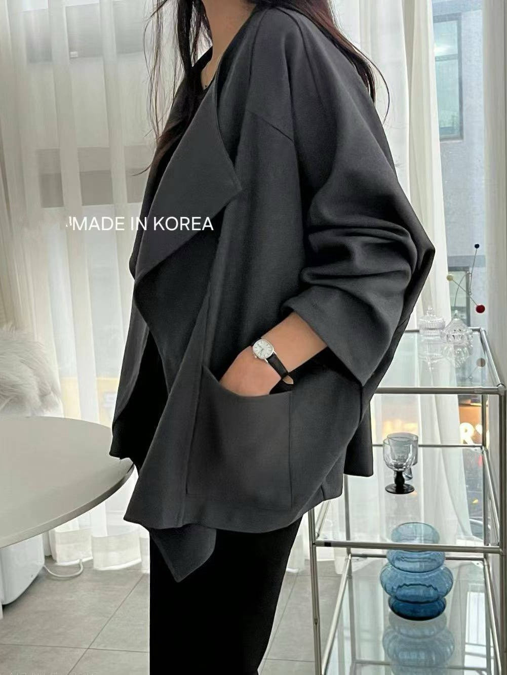 1A218 前襟大翻領斜紋布外套