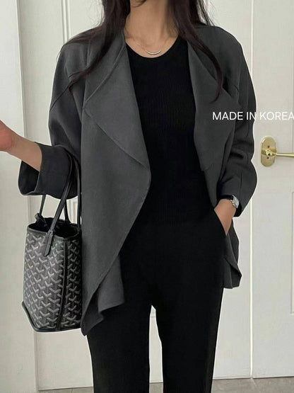 1A218 前襟大翻領斜紋布外套