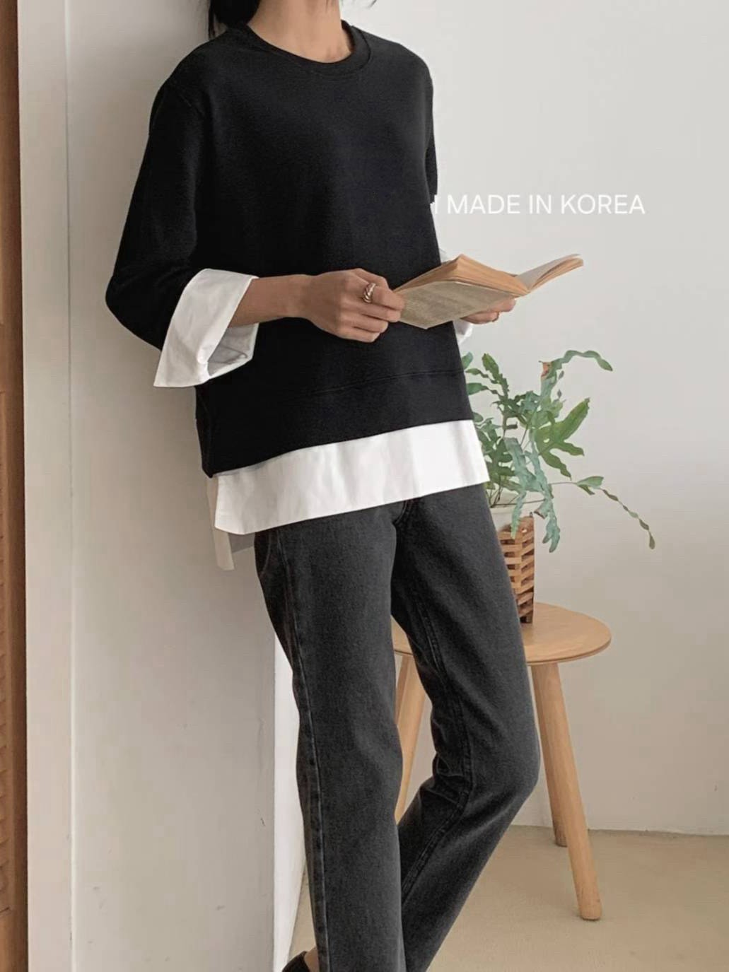 1A216 拚襯衫下擺棉質上衣