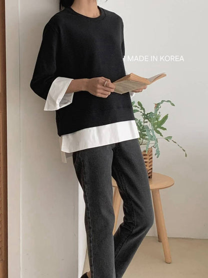 1A216 拚襯衫下擺棉質上衣