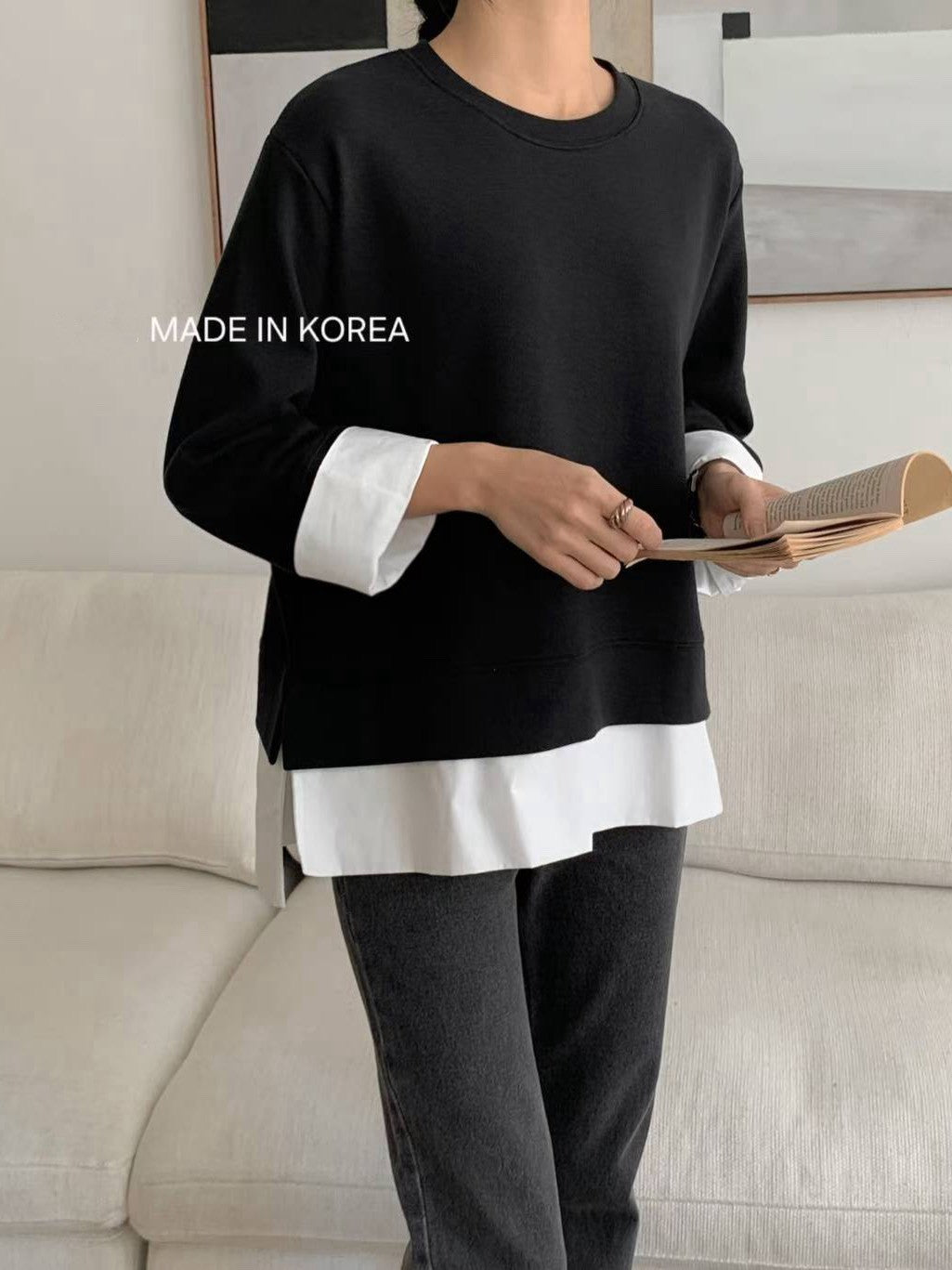 1A216 拚襯衫下擺棉質上衣