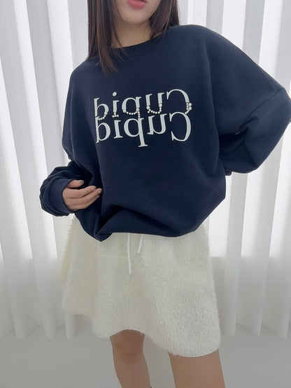 1B116 字母珍珠長版大學T