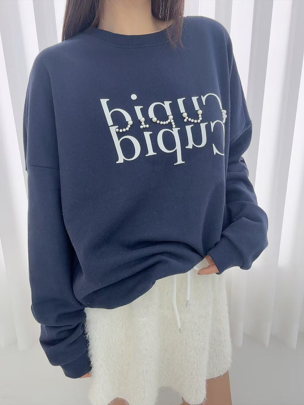 1B116 字母珍珠長版大學T