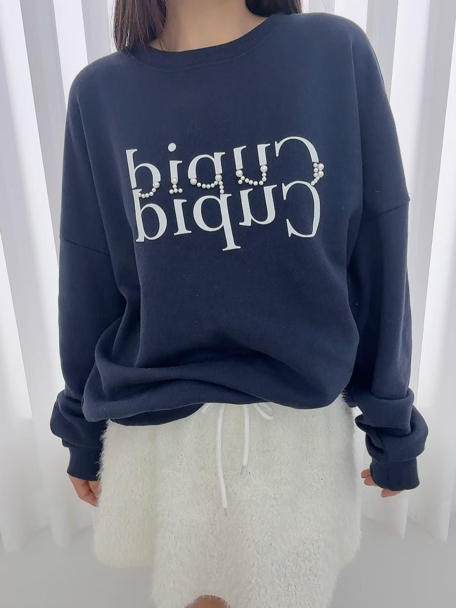 1B116 字母珍珠長版大學T