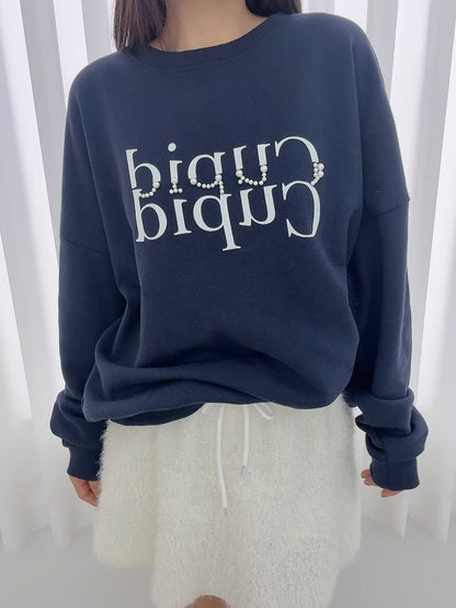 1B116 字母珍珠長版大學T