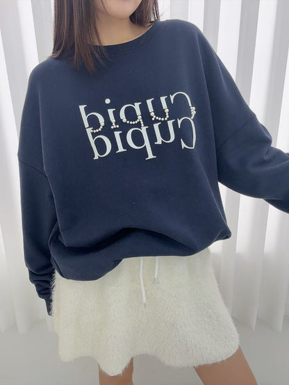 1B116 字母珍珠長版大學T