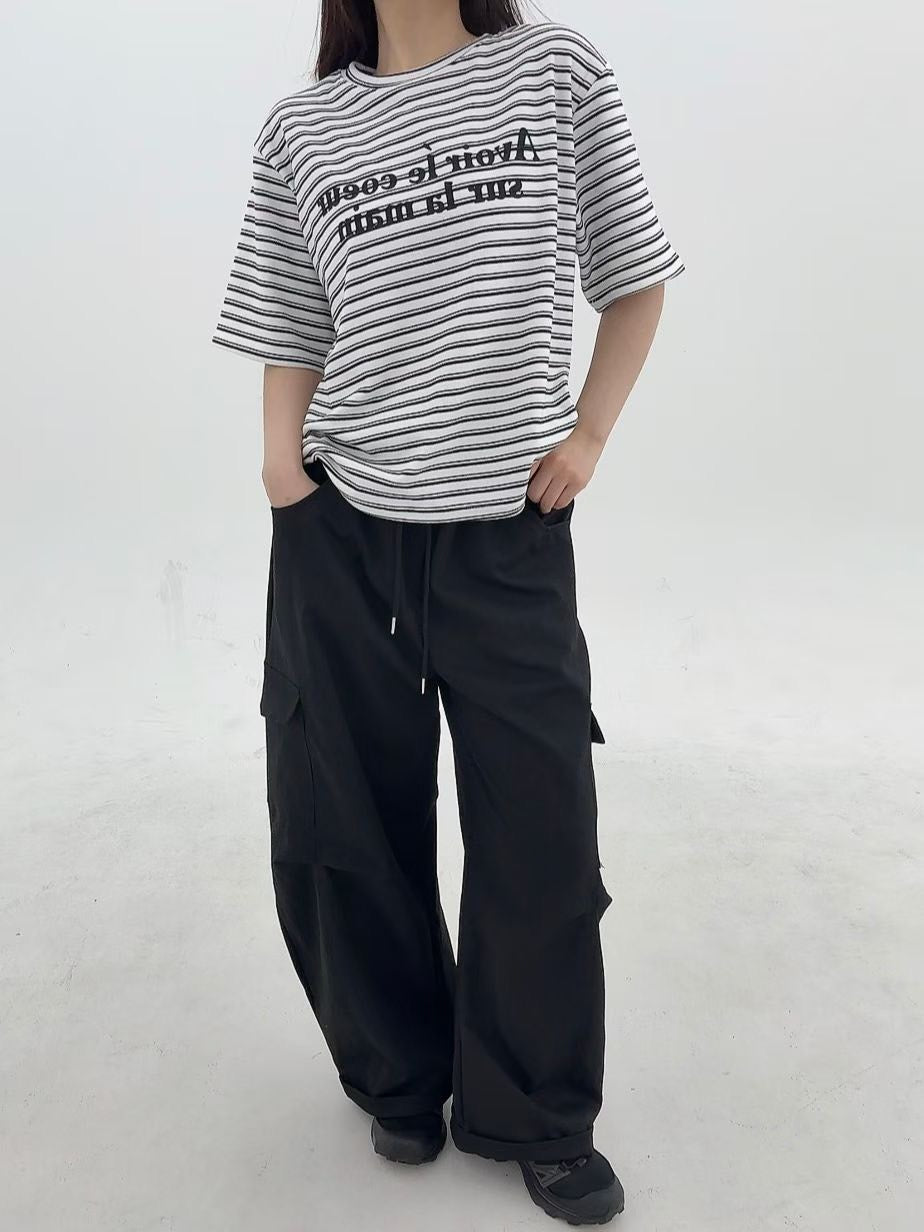 1B118 絨面字母橫條短T