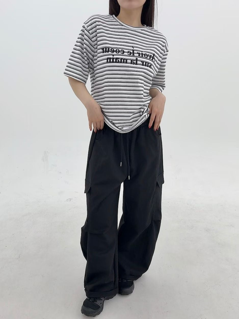 1B118 絨面字母橫條短T