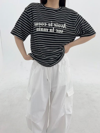 1B118 絨面字母橫條短T