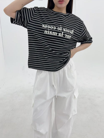 1B118 絨面字母橫條短T