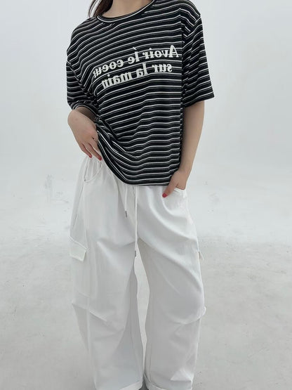 1B118 絨面字母橫條短T