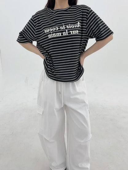 1B118 絨面字母橫條短T