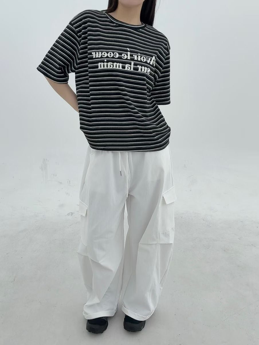 1B118 絨面字母橫條短T