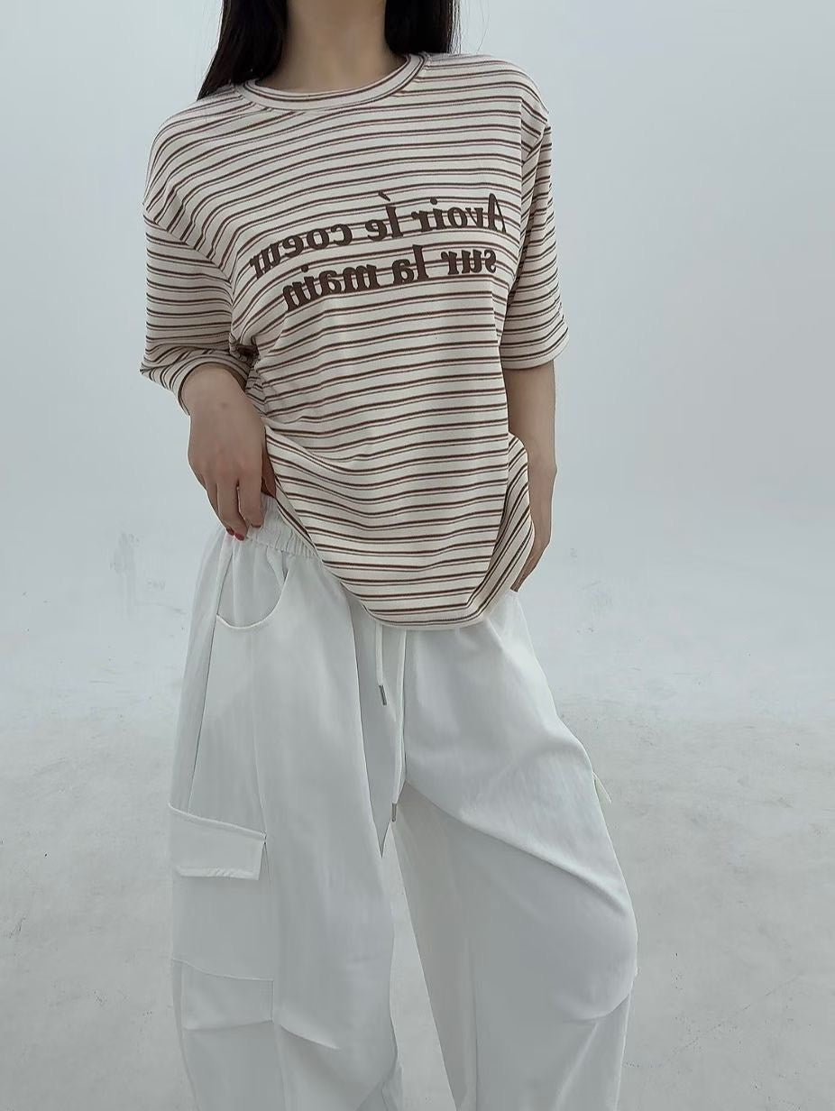 1B118 絨面字母橫條短T