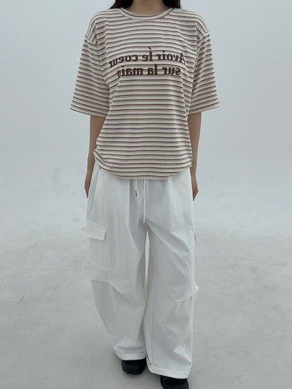 1B118 絨面字母橫條短T