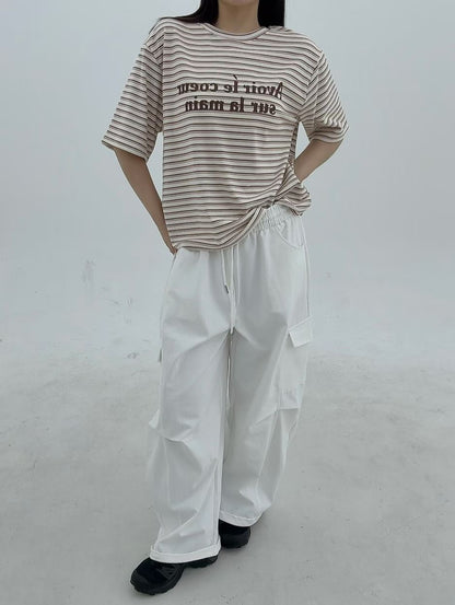 1B118 絨面字母橫條短T