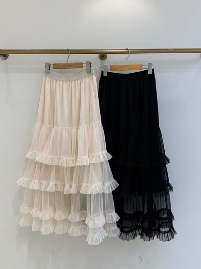 1B109 鬆緊腰蛋糕長紗裙