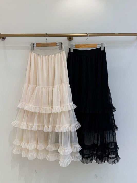 1B109 鬆緊腰蛋糕長紗裙