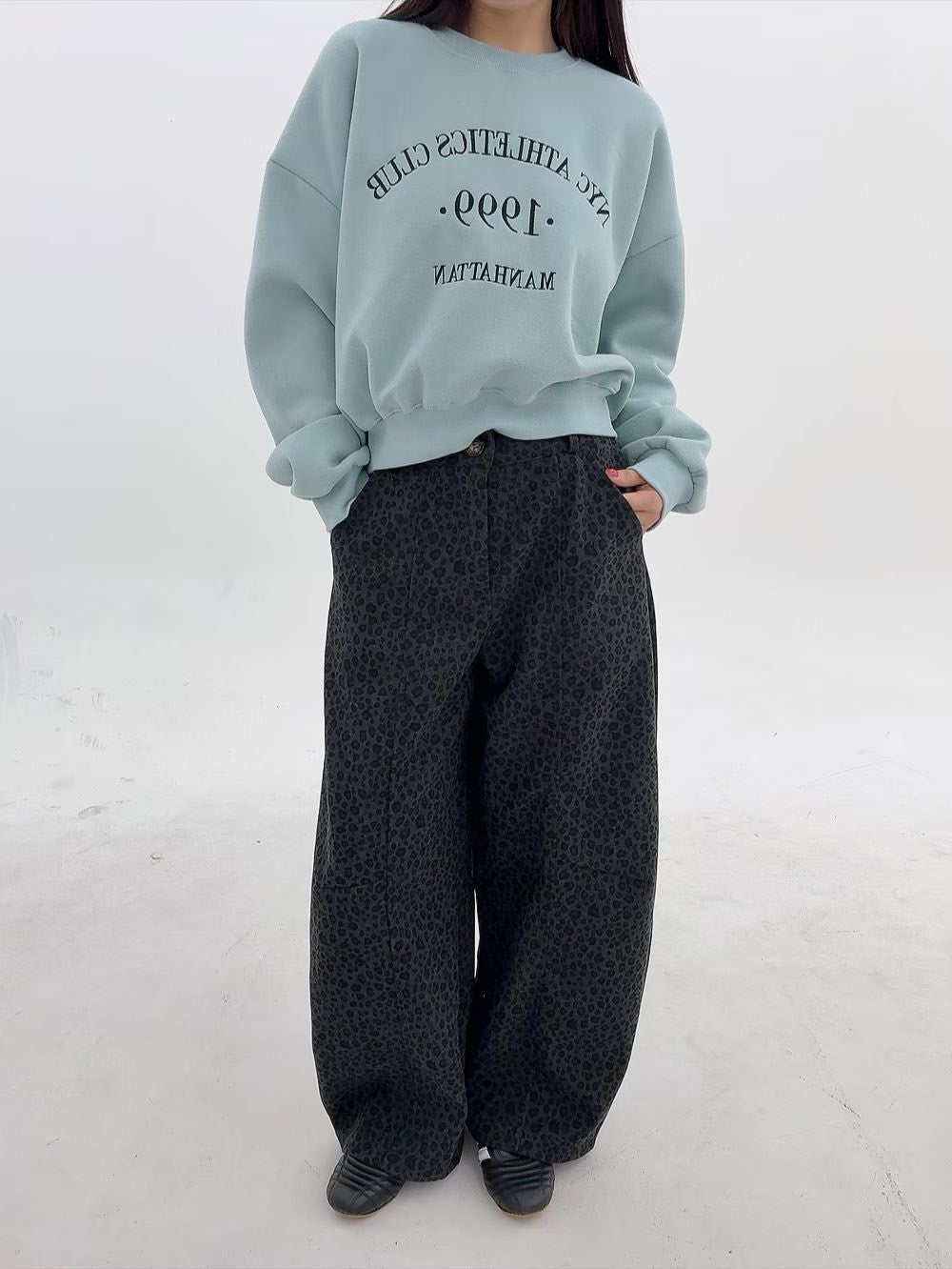 1B102 豹紋長寬褲(後腰鬆緊)