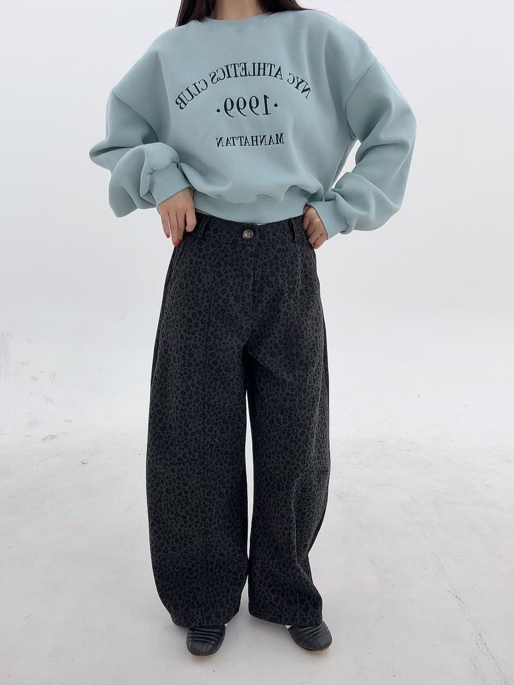1B102 豹紋長寬褲(後腰鬆緊)