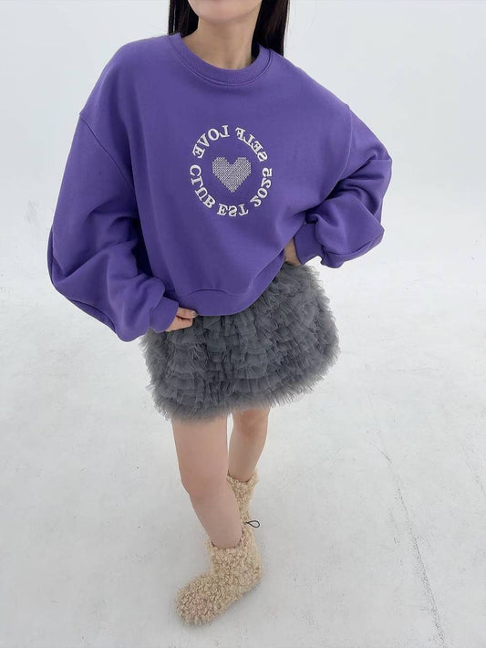 1B101 電繡愛心短版大學T