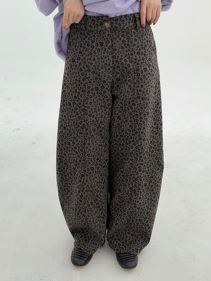 1B102 豹紋長寬褲(後腰鬆緊)