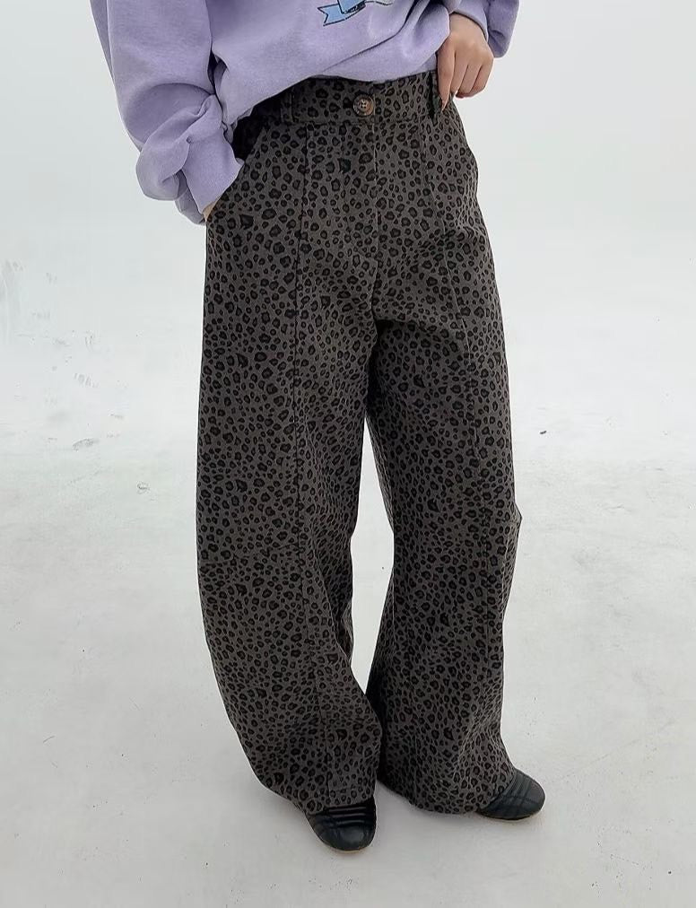 1B102 豹紋長寬褲(後腰鬆緊)