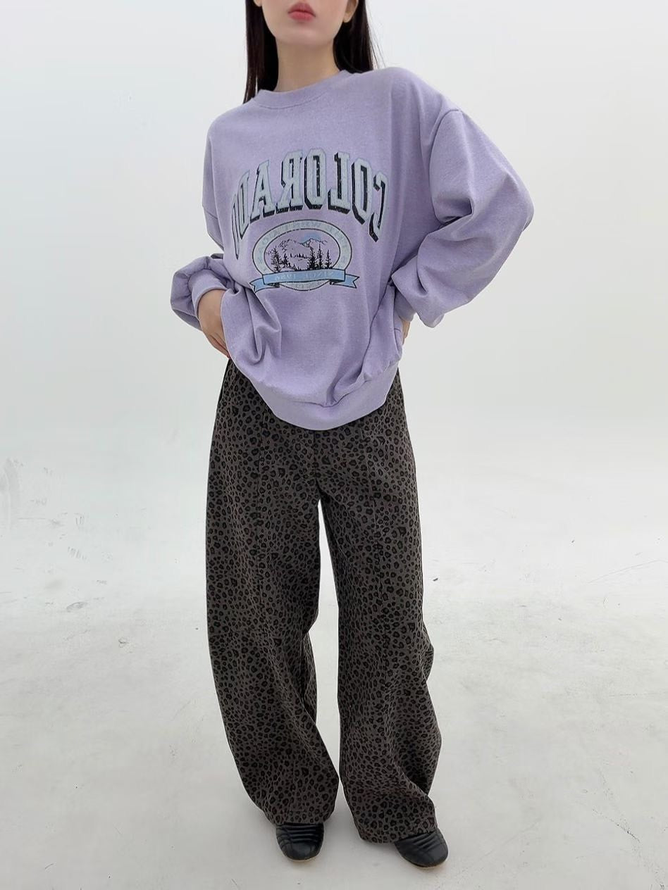 1B102 豹紋長寬褲(後腰鬆緊)