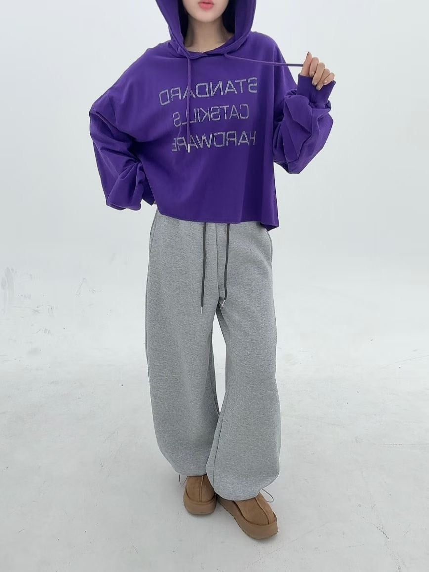 1B105 字母下擺捲邊短版帽T(沒有刷毛)