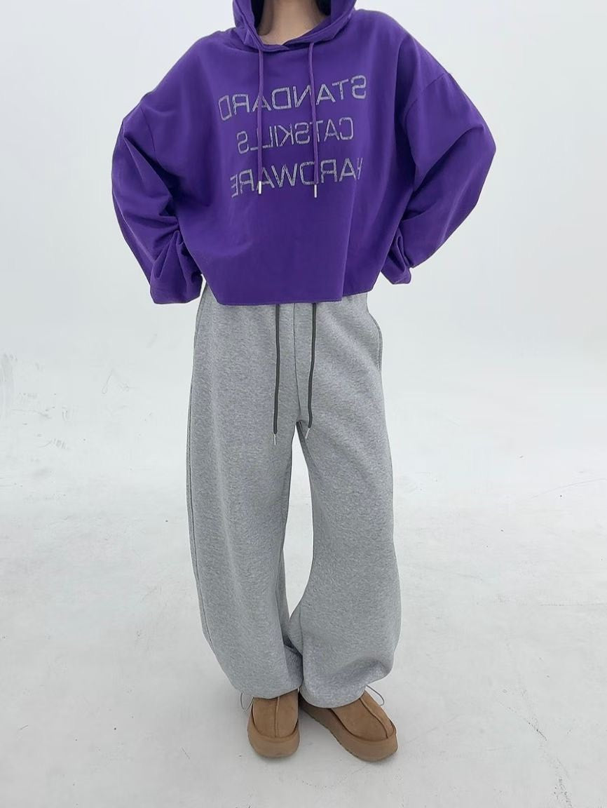 1B105 字母下擺捲邊短版帽T(沒有刷毛)